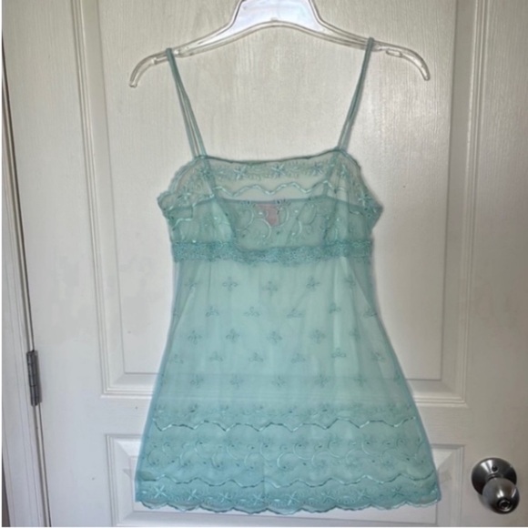 Victoria’s Secret Sheer Mini Dress Green Mint Slip Embroidery Eyelets Holiday S - Picture 9 of 17